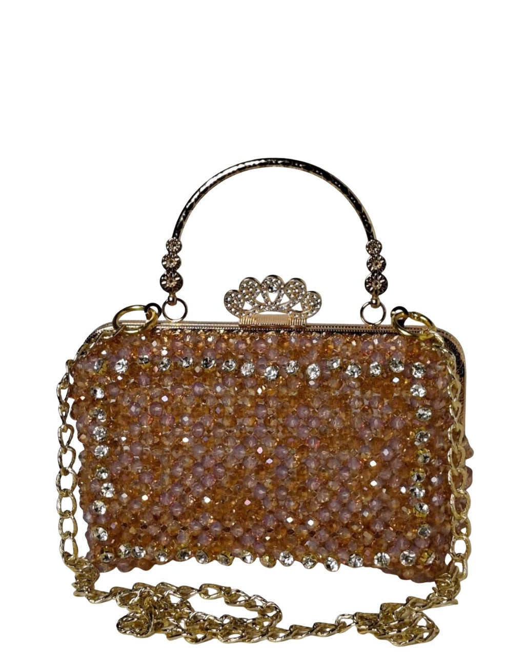 Handmade gold crystal beaded clutch bag for weddings and evening events
