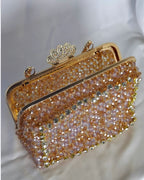Handmade gold crystal beaded clutch bag for weddings and evening events