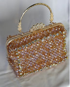 Handmade gold crystal beaded clutch bag for weddings and evening events