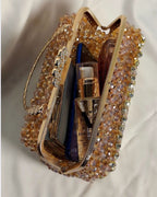 Handmade gold crystal beaded clutch bag for weddings and evening events